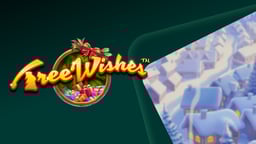 Logo de la slot Tree Wishes de Playtech y fondo de pueblo nevado de la momtaña.